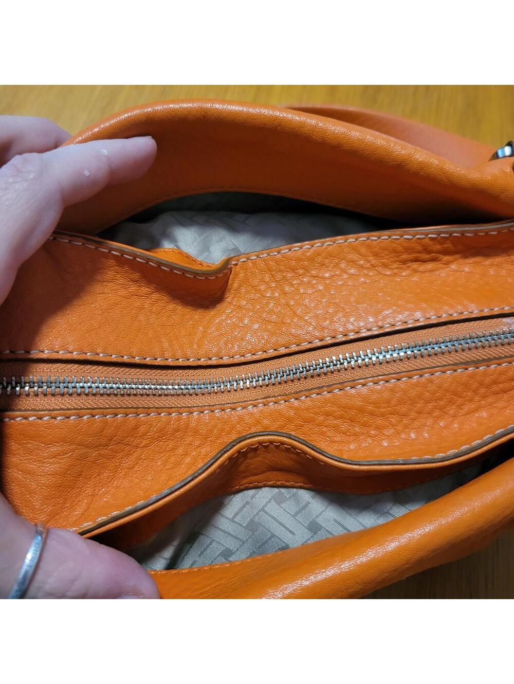 Cole Haan Village Leather Shoulder Bag Purse Orange with dust cover Pebble Soft - Picture 14 of 15